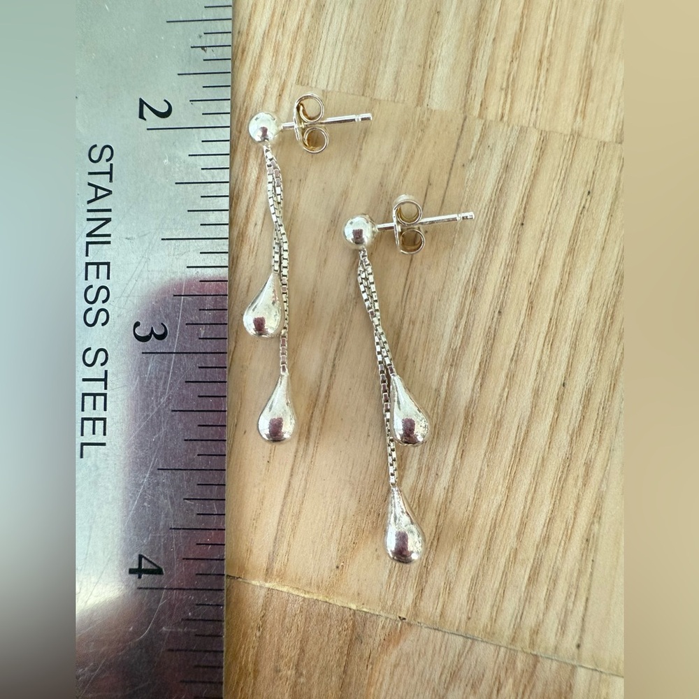 Italy 925 Sterling silver double teardrop earrings on posts - Picture 4 of 6